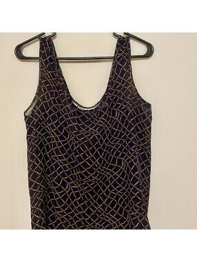 90s Anne Klein Silk Vintage Navy Blue and Gold Sheer Tank Top